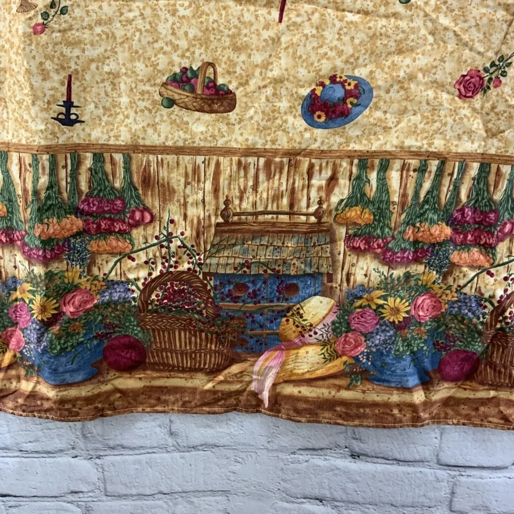 Kitchen Apron Garden Print Cottagecore Beige Flower‎ Baskets Horses